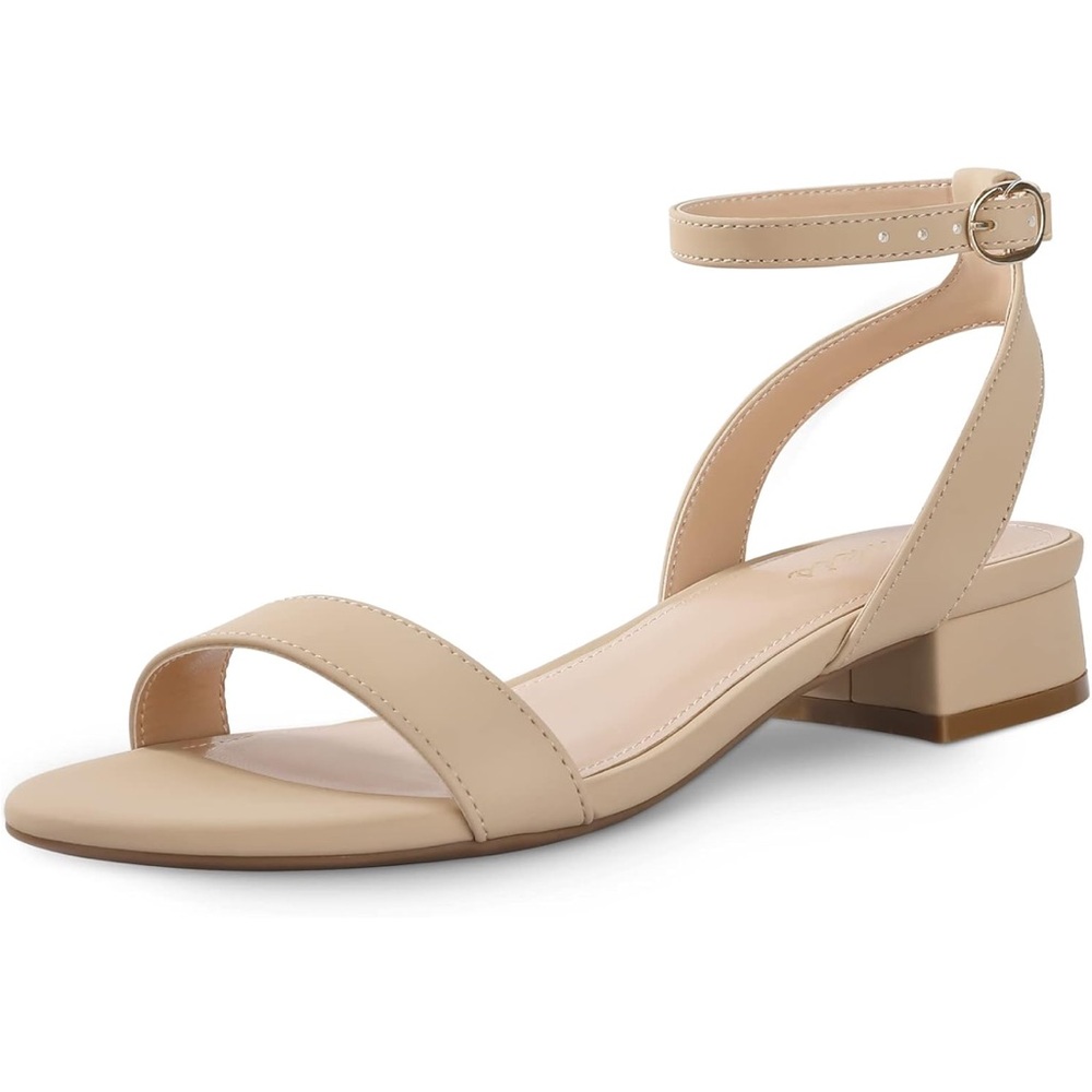 Ankis Nude Women’s Sandal. 1 in Low block Heel.  Adjustable Ankle Strap. Size 10